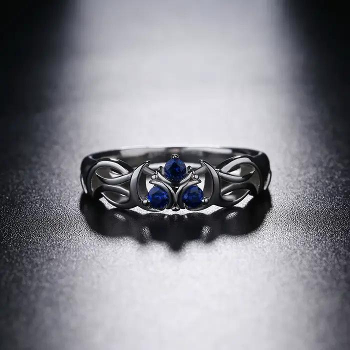Bague en argent sterling 925 sertie de zircone bleue ethnie Zelda Zora pour engagement et occasions spéciales