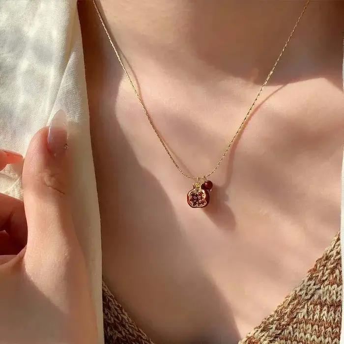 Ensemble de bijoux collier pendentif grenade rouge moderne pour femmes occasions de fête