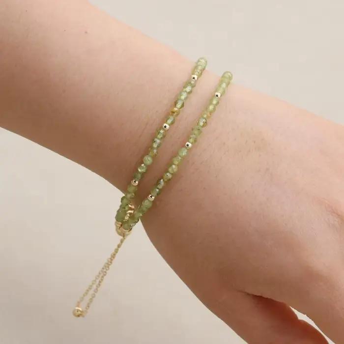 Bracelet de perles bohème Simple et élégant de 3MM, Double couche de perles de cristal olivine, brin magnétique, bijoux à la mode pour femmes