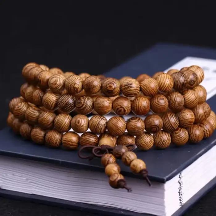 Bracelet en bois de santal naturel 108 perles de méditation pour hommes et femmes style géométrique