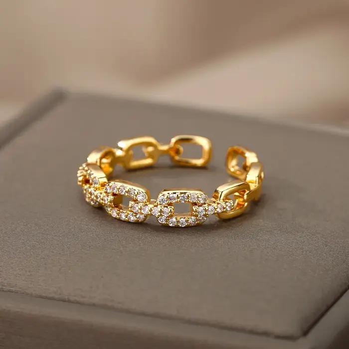Bague de mariage en acier inoxydable plaqué or avec Zircon torsadé géométrique pour femmes styles élégants occasions spéciales
