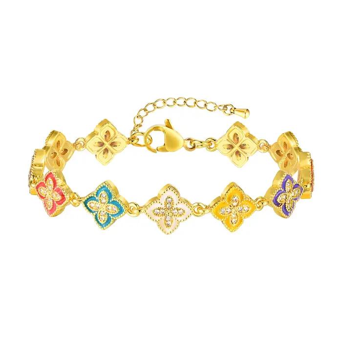 Bracelet trèfle à quatre feuilles élégant en cuivre pour femmes, Bracelet à fleurs en zircone, cadea