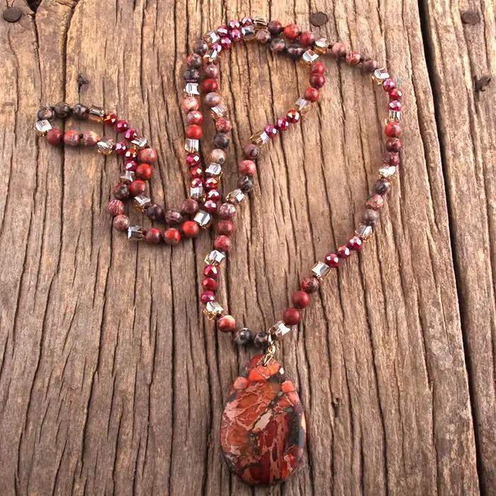 RH mode bohème bijoux 6mm pierres naturelles cristal avec Semi précieux Dorp pendentif colliers pour Boho collier
