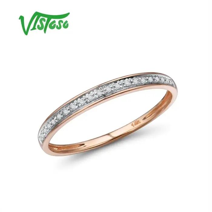 VISTOSO véritable 14 K blanc/jaune/Rose anneaux en or pour dame brillant diamant fiançailles anniversaire Simple Style éternel bijoux fins