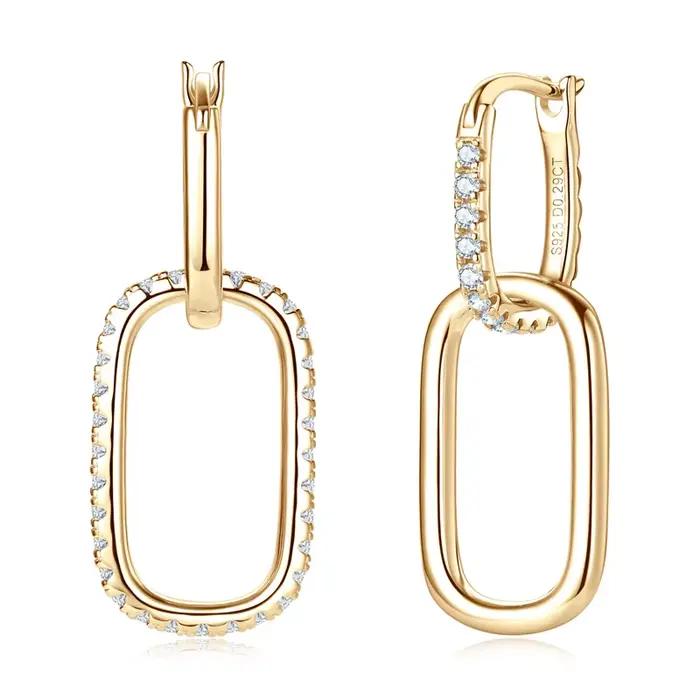IOGOU-Boucles d'oreilles créoles Moissanite rondes plaquées or 18 carats pour femmes, boucles d'oreilles pendantes, conception à double boucle, punk, hip hop, cadeau de bijoux pour filles