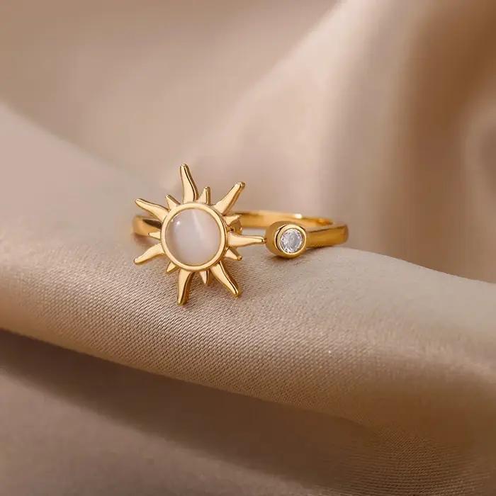 Bague Anti-Stress En Acier Inoxydable Plaquée Or Avec Pierres Incrustées Zirconium Blanc Et Noir Mode Pour Femmes Occasions Spéciales
