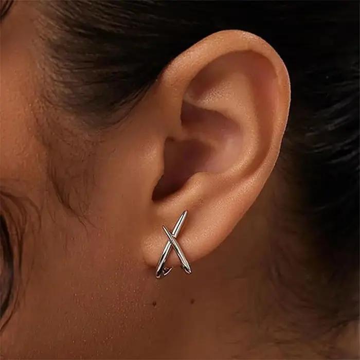 Boucles d'oreilles géométriques simples à intersection, élégantes, délicates et polyvalentes pour femmes et jeunes filles, idéales pour les fêtes, mariages, bijoux cadeaux
