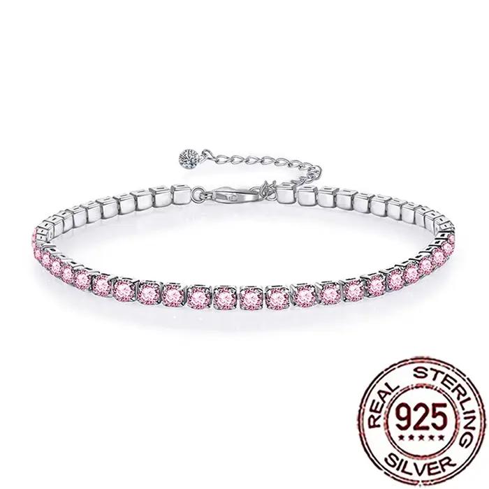CWWZircons – Bracelets de tennis en argent sterling 925 avec magnifiques cristaux CZ roses pour femmes et filles, bijoux fins pour mariage et fête, SB013