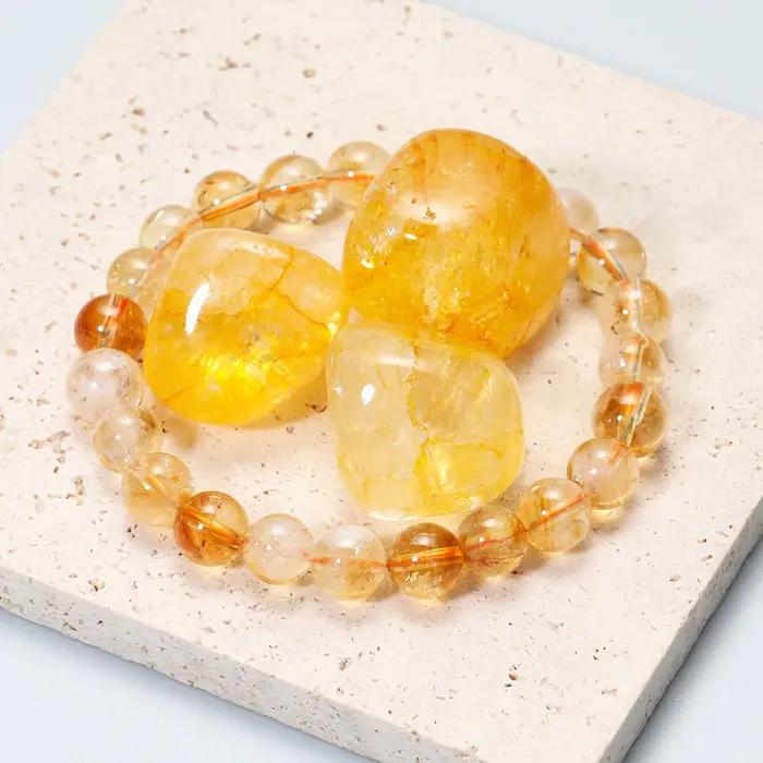 AAAAA 4/6/8mm bijoux chanceux Citrines naturelles Bracelet Citrine cristal pierre perle