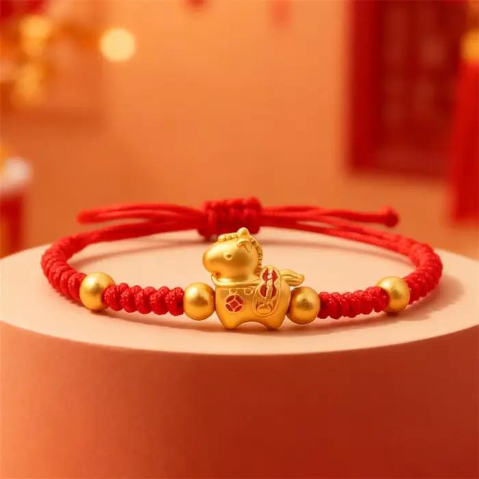 Bracelet en corde tressée porte-bonheur rouge pour femmes, année du cheval 2026, Bracelets en perles