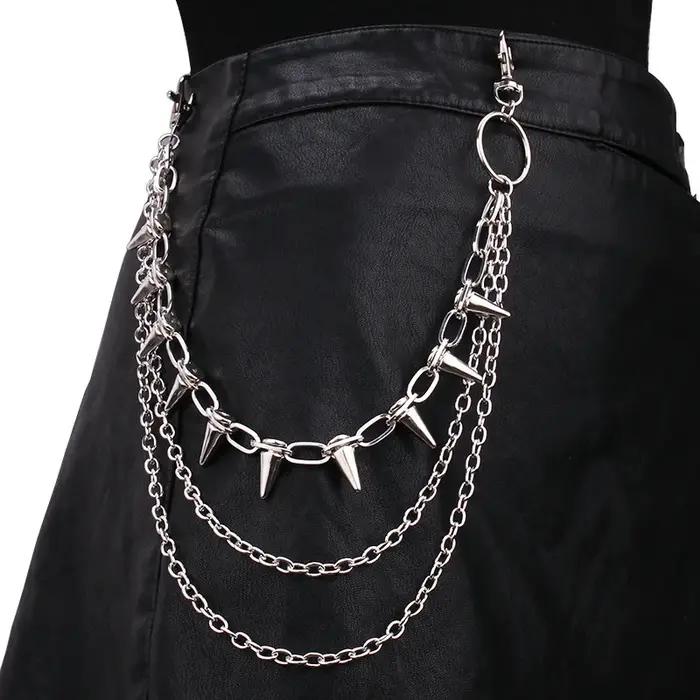 Chaîne de pantalon à Rivets Punk pour femmes et hommes, Hip Hop, couleur argent, chaîne de taille multicouche, bijoux pour robe, accessoires gothiques Rock, nouvelle collection