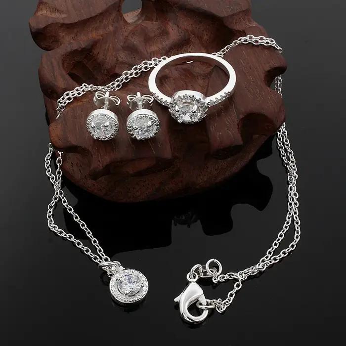 925 argent Sterling mignon solide cadeau de noël noble mode élégante femmes brillant cristal CZ collier boucle d'oreille bague ensemble de bijoux