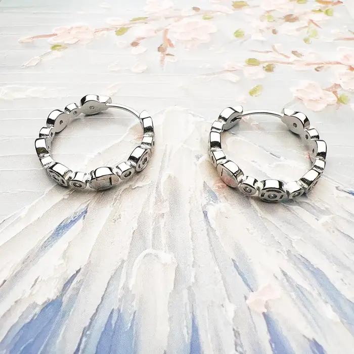 Boucles d'oreilles créoles en argent regardé 925 pour femmes