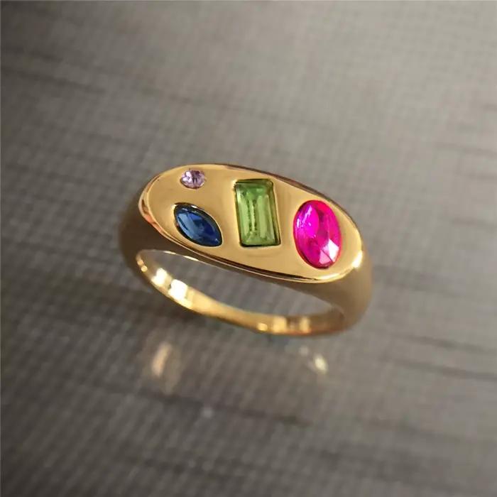 Bague incrustée de pierre colorée plaquée or 18 carats pour femme, bijoux élégants, accessoires de f