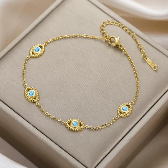 LIKGREAT Bracelet bohème mauvais œil pour femmes Protection bleu Zircon réglable cheville turc bonne chance bijoux cadeau pour elle