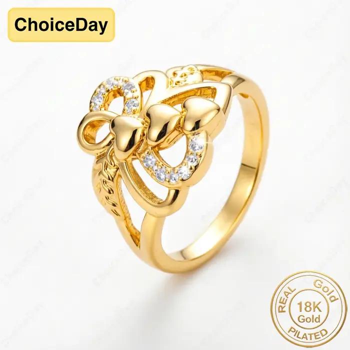 Bague en diamant en forme de cœur plaquée or 18 carats pour femmes