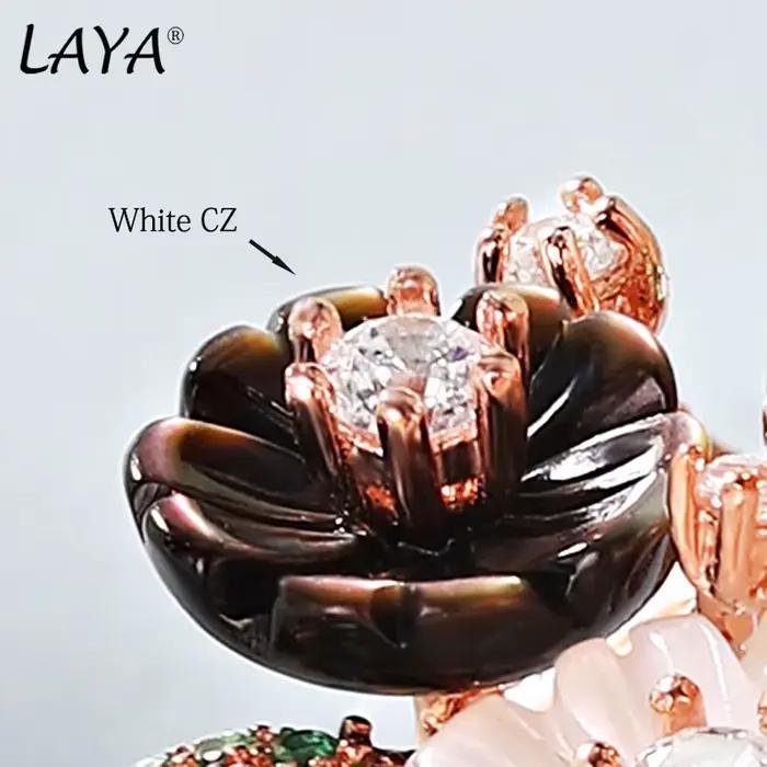 Bague d'humeur en argent sterling 925 sertie de zircon naturels et motifs floraux coquille pour femmes occasions spéciales ethnique moderne