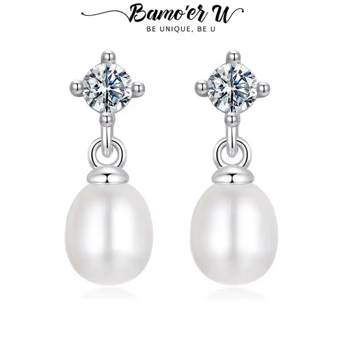 Bamoer – boucles d'oreilles en perles Moissanite, en argent Sterling 925, design unique avec pendentif en perles, certifiées, bijoux fins pour femmes
