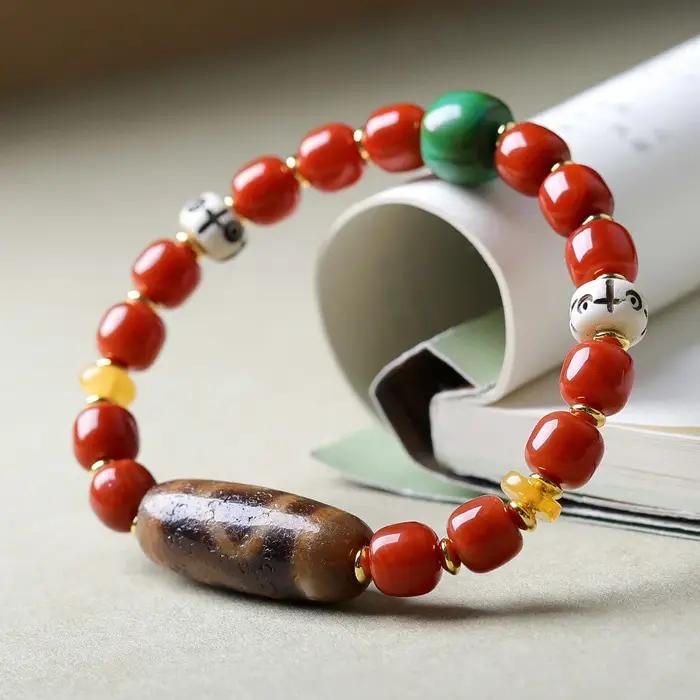 Bracelet en perles d'agate rouge style tibétain pour femmes avec perles Bodhi Dzi pour occasions spéciales elegance et sophistication