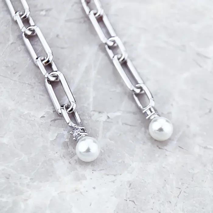 Boucles d'oreilles en argent regardé 925 avec perle pour femme