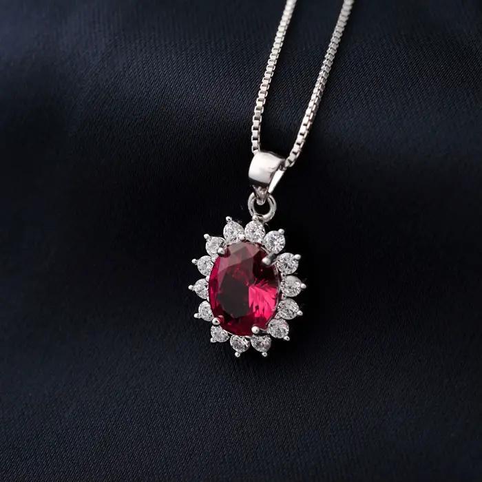 Collier pendentif Potiy ovale 2,67 ct en saphir, rubis et émeraude synthétiques Diana, sans chaîne, en argent sterling 925, bijoux de fête pour femme