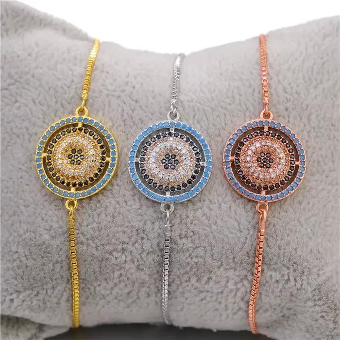 Juya – Bracelet turc à l'oeil porte-bonheur pour femme, micro-pavé de zircon, breloques œil grec, chaînes réglables, fournitures de bijoux Hamsa