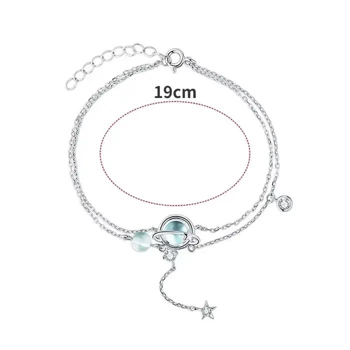 Double Bracelet en Argent Sterling 925 avec Aigue-Marine et Zirconium Blanc, Bijou Tendance Élégant pour Femmes, Idéal pour Soirées et Autres Occasions Spéciales