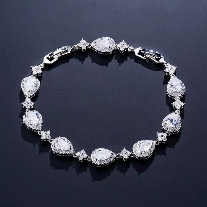 ZAKOL classique géométrique goutte d'eau CZ Bracelet pour femmes mariée magnifique Buling Zircon fêt