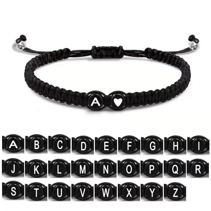 Bracelets tressés en forme de cœur avec initiales de 26 lettres, faits à la main, réglables avec nom de A-Z, pour femmes et hommes, bijoux d'amitié, cadeaux, nouvelle collection