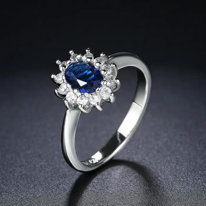 Bague de mariage classique en cristal rouge et bleu royal, élégante bague de fiançailles en zircone cubique pour femmes, idéale pour les mariages et les occasions spéciales