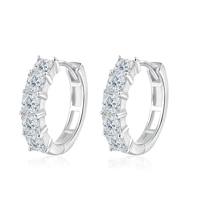 Boucles d'oreilles créoles en moissanite princesse NeeTim pour femmes, argent sterling 925, bijoux f