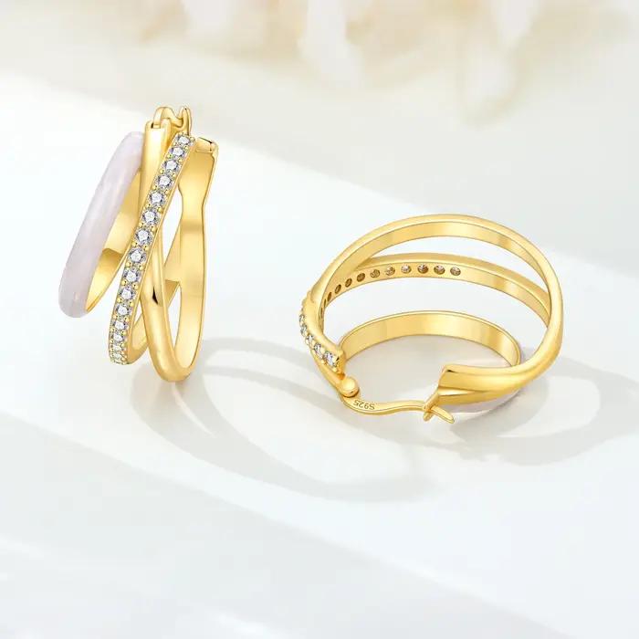 Boucles d'oreilles croisées géométriques en argent sterling S925 plaquées or 18 carats pour femmes, bijoux originaux et élégants pour toutes les occasions