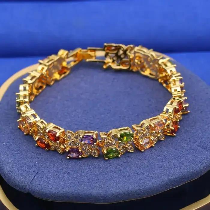 Bracelet tennis élégant zircone synthétique multicolore plaqué or 18 carats pour femmes occasion quotidienne cadeau spécial