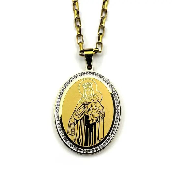 Collier pendentif vierge marie bébé jésus pour femmes et hommes, strass en acier inoxydable, couleur or, chaîne de Guadalupe catholique, bijoux