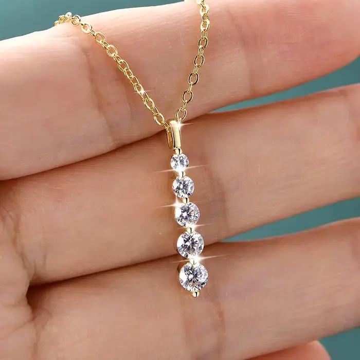 Lnngy – collier brillant en Moissanite à 5 pierres