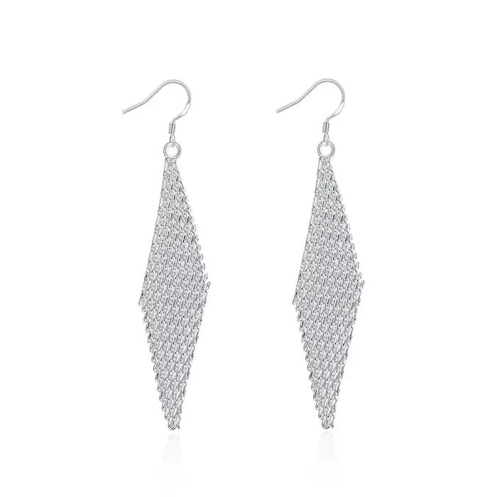 Boucles d'oreilles en argent Sterling 925 pour femmes, bijoux classiques à la mode, en maille tissée créative, cadeaux d'anniversaire