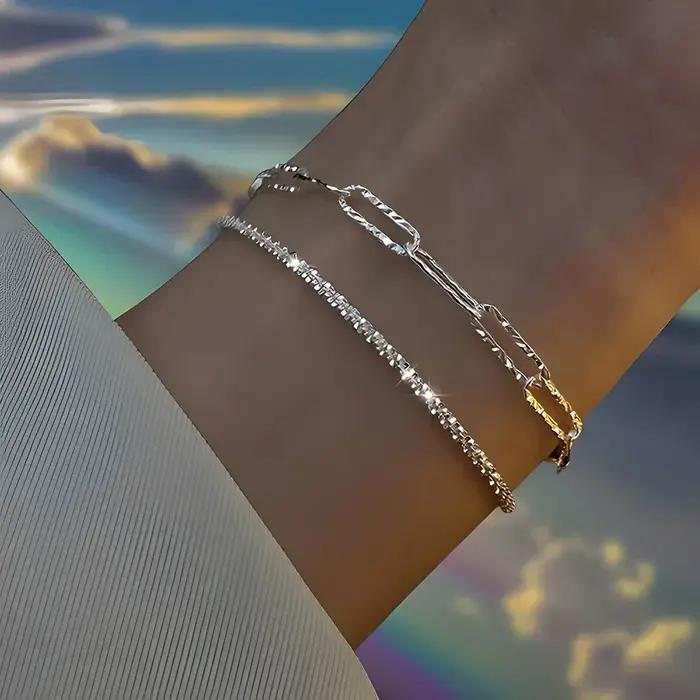 Bracelets en argent Sterling 925 avec strass pour femmes et filles
