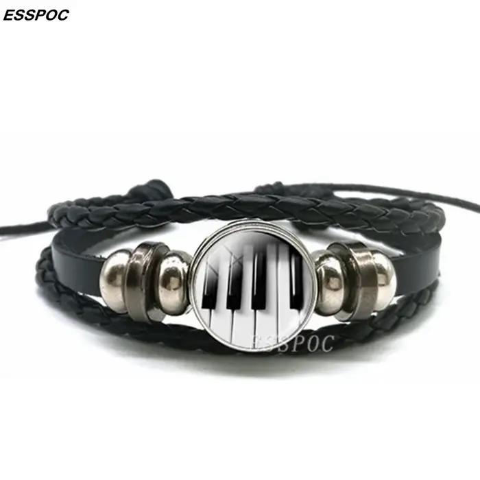 Bracelet multi-couches en cuir pour hommes et femmes, clavier de Piano, boucle, bijoux faits à la main, cadeau pour enseignant en musique