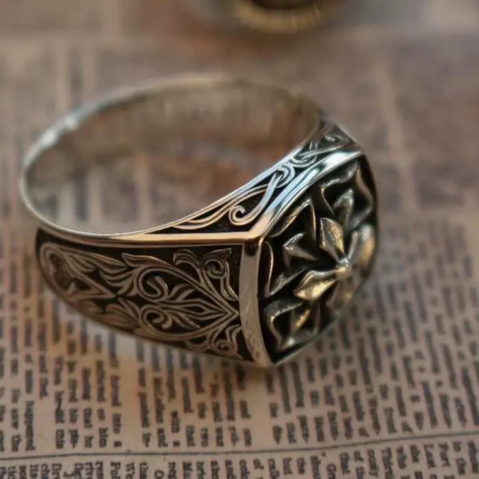 Bague trèfle à quatre feuilles en argent thaïlandais Vintage pour hommes, personnalité polyvalente, croix, cœur, motif d'herbe, bijoux de doigt réglables