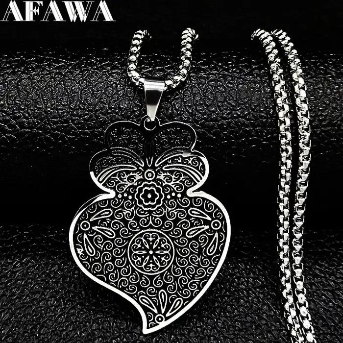 Portugal Folk Viana coeur fleur pendentif collier pour femmes hommes en acier inoxydable couleur arg