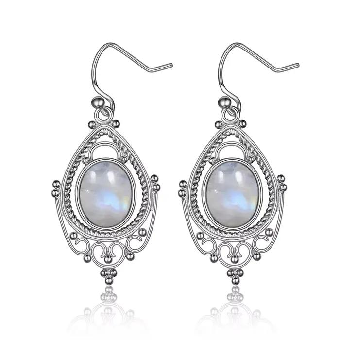 Boucles d'oreilles ovales en argent Sterling 925, Labradorite naturelle, 8x10mm, bijoux ethniques Vintage, cadeau pour femmes