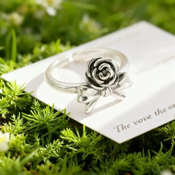 Bague à nœud rose vintage, accessoire de bague de couple polyvalent pour un usage quotidien, bijoux de charme de fête de banquet à la mode et élégants, cadeaux