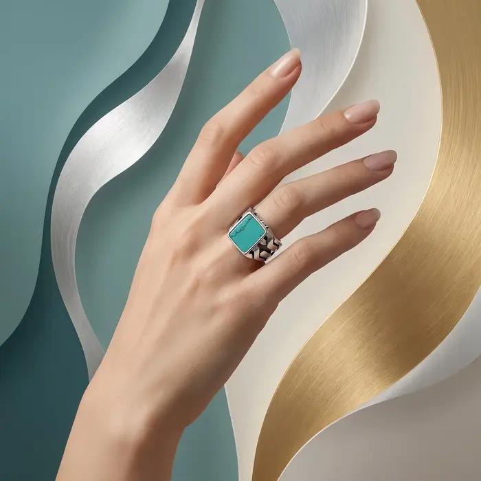 Bague signet turquoise pour homme en argent sterling 925