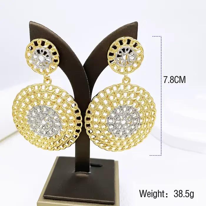 Boucles d'oreilles pendantes rondes plaquées or 18 carats pour femmes, bijoux tendance, accessoires de fête de mariage, document en or, mode, livraison gratuite