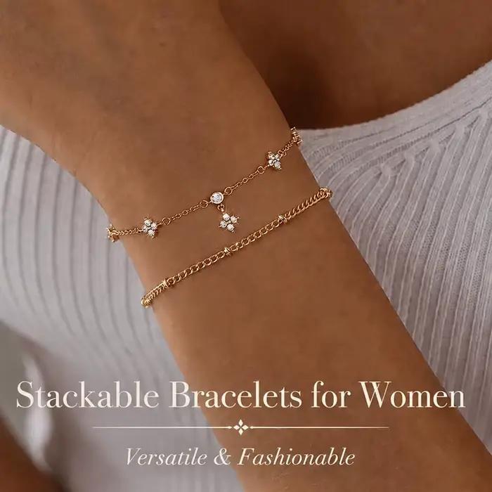 Bracelets en argent sterling 925 pour femmes, bracelet délicat, bracelet trèfle plaqué or 14 carats, bracelet chaîne imperméable pour femmes