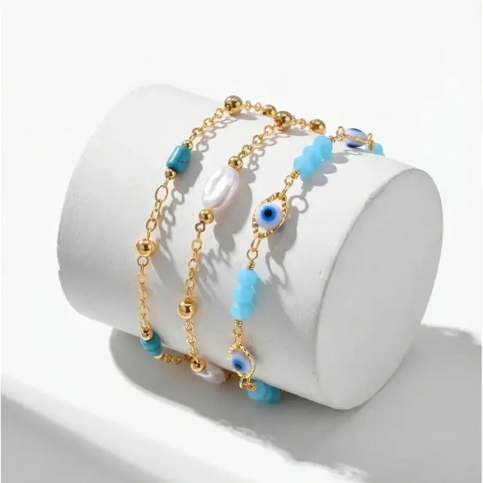 Bracelet en perles d'imitation plaqué or pour femmes