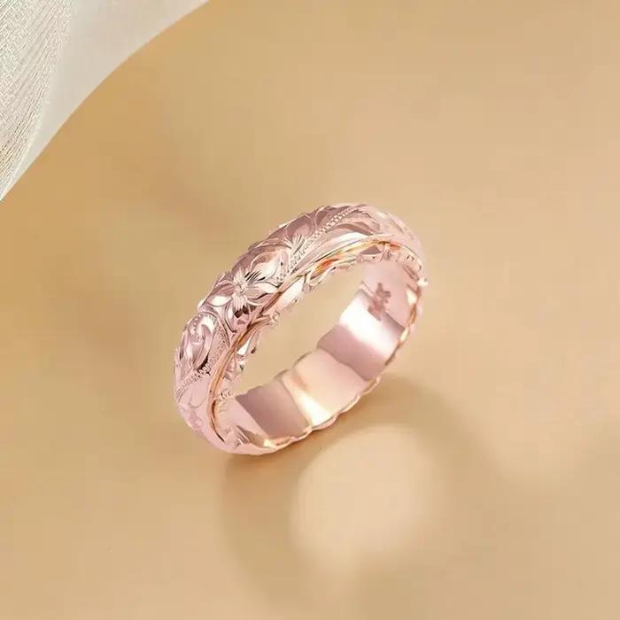 Bague en or rose en forme de rose sculptée avec motifs floraux gravés, bijou vintage hypoallergénique pour femmes, cadeau romantique pour toutes les occasions