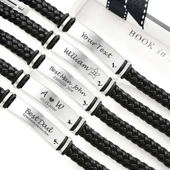 Bracelet en cuir gravé personnalisé pour homme