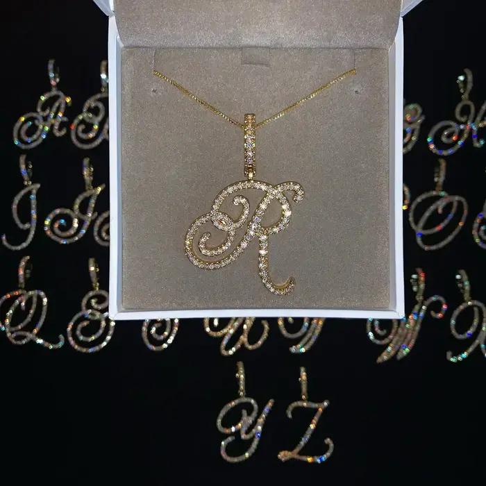 Collier pendentif avec 26 lettres initiales cursives, Micro pavé 5A, zircone cubique, bijoux avec no
