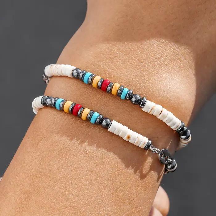 Collier de perles d'hématite pour femmes et hommes, Vintage, perles de riz multicolores, ras de cou, Bracelet, bijoux faits à la main